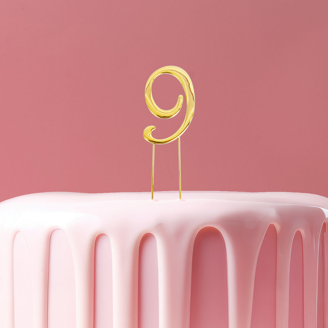 Cake & Candle Cake Topper Number 9 Gold 7cm