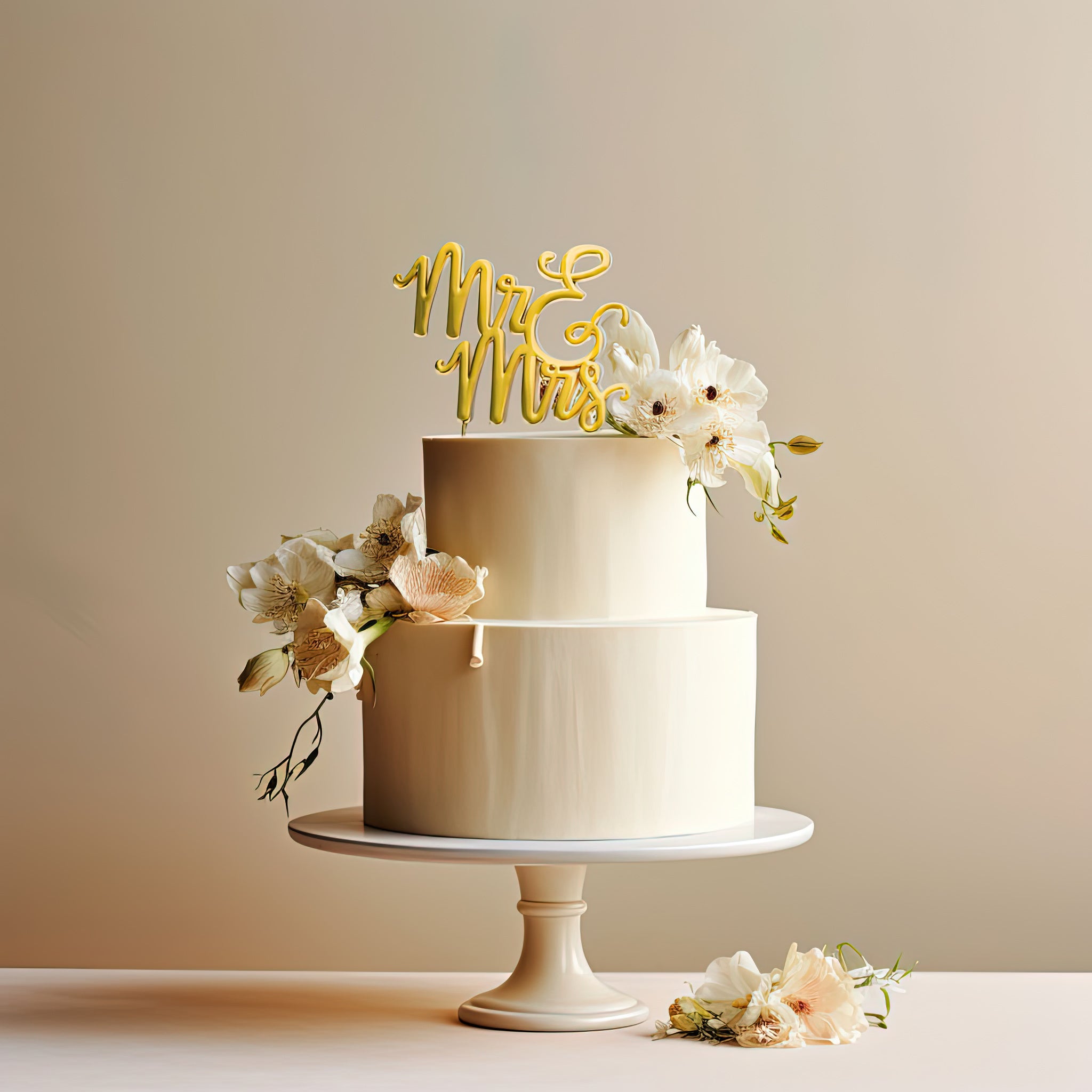 Cake & Candle Plated Cake Topper Mr Mrs Gold