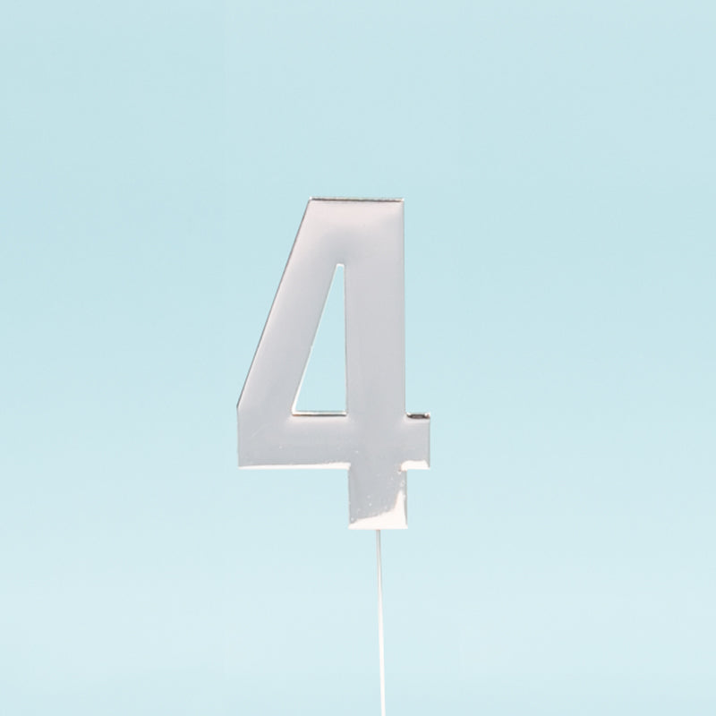 Cake & Candle Bold Cake Topper Number 4 Silver