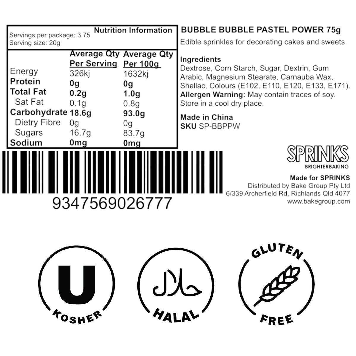 Sprinks Pastel Power Bubble Bubble 75g Sprinkles
