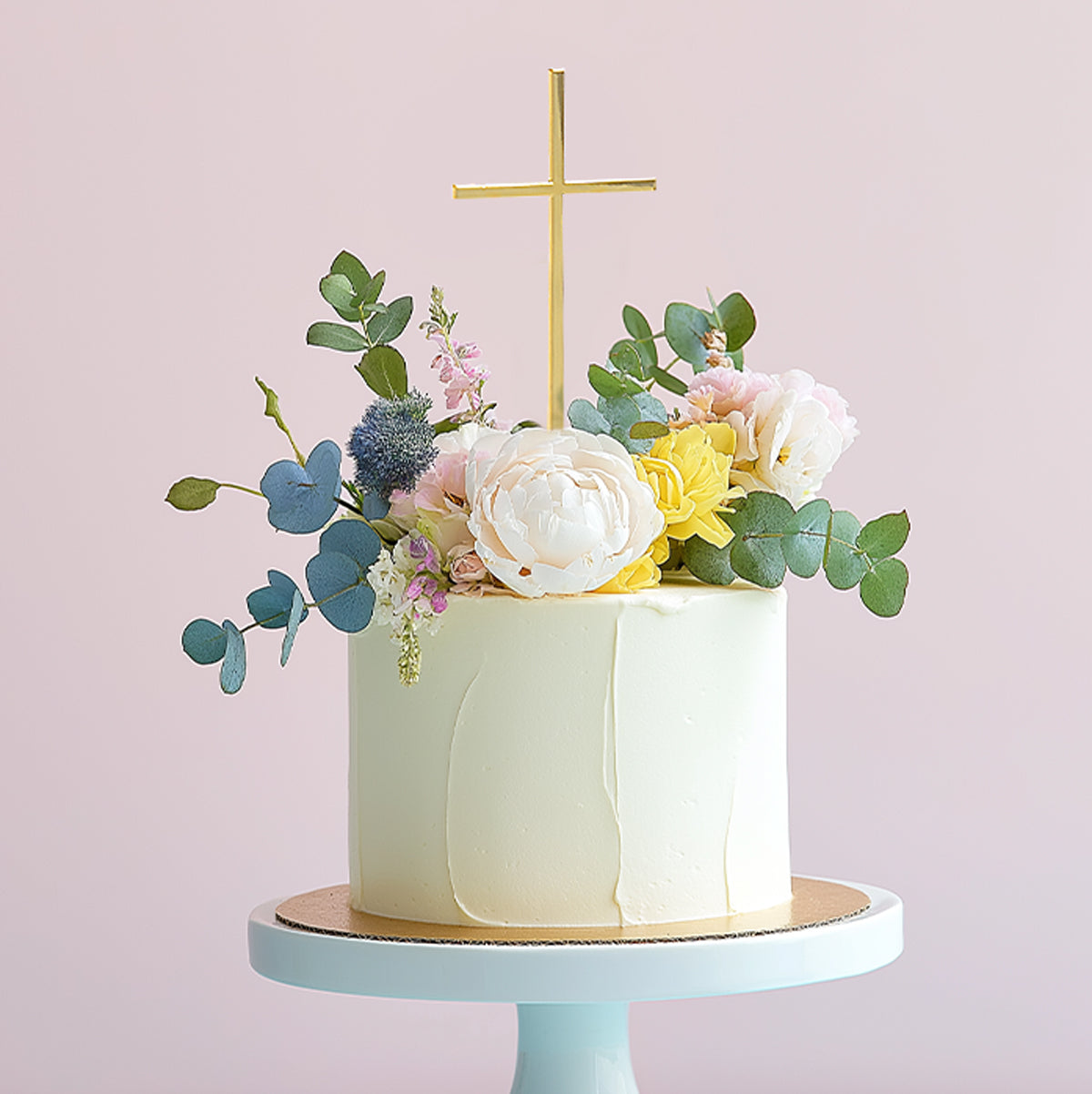 Cake & Candle Metal Cake Topper Fine Cross Gold