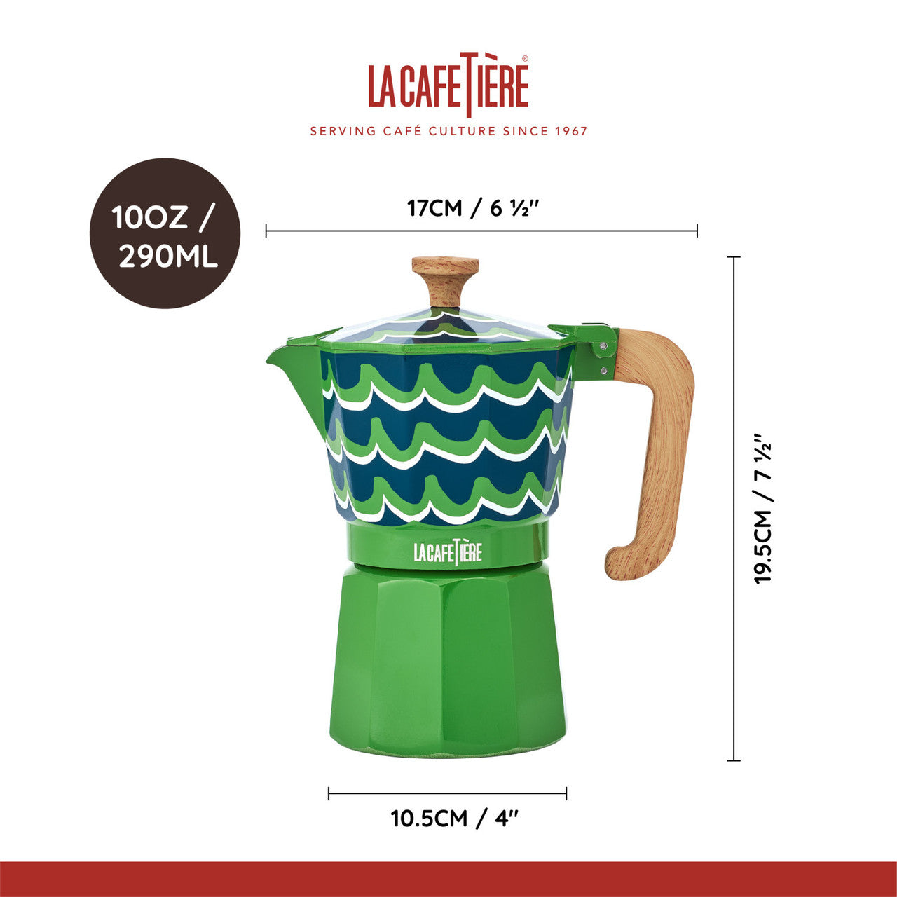 La Cafetière Venice Aluminium Espresso Maker 6 Cup / 290ml (Cyan Tides)