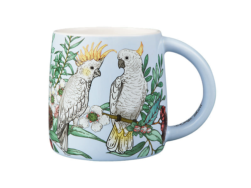 Maxwell & Williams Eloise Short Native Grace Yellow Crested Cockatoo Mug Blue 350ml