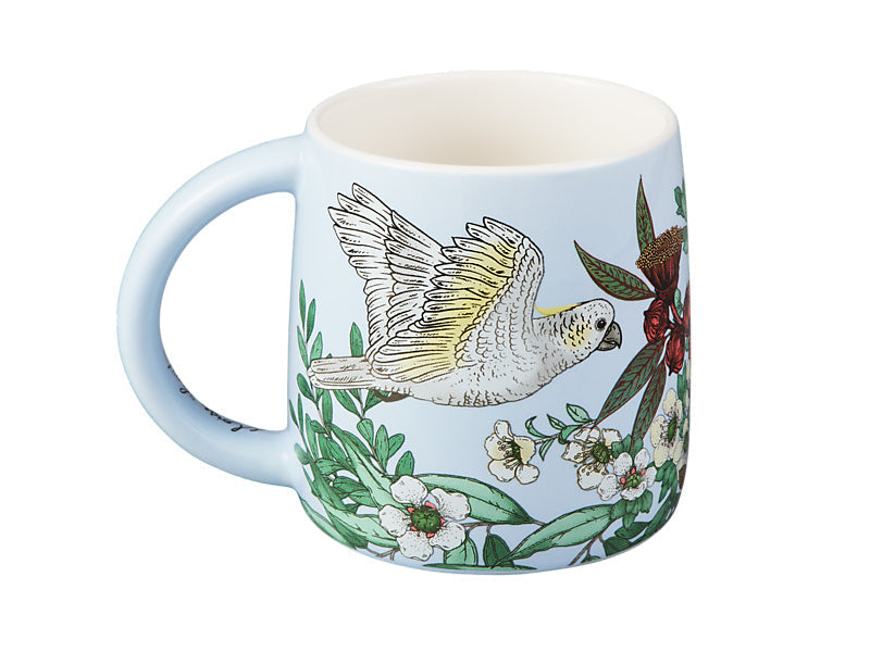 Maxwell & Williams Eloise Short Native Grace Yellow Crested Cockatoo Mug Blue 350ml