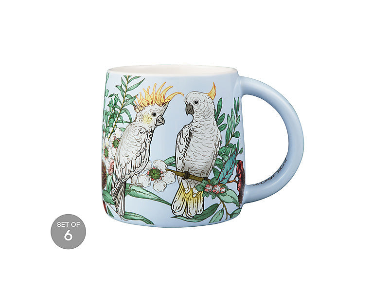 Maxwell & Williams Eloise Short Native Grace Yellow Crested Cockatoo Mug Blue 350ml