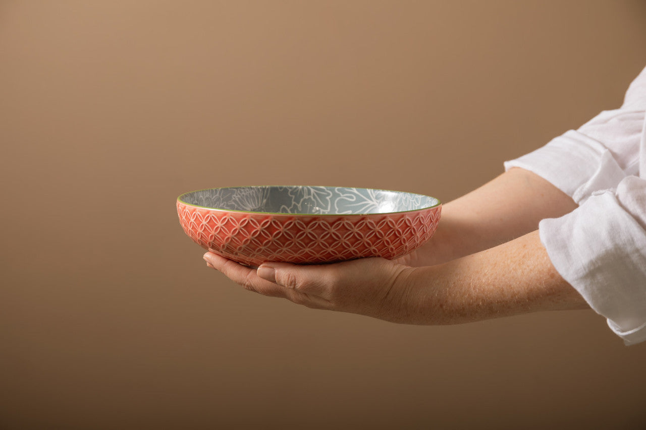 Mikasa Glazed Stoneware Coupe Bowl 21cm (Geometric Leaf)