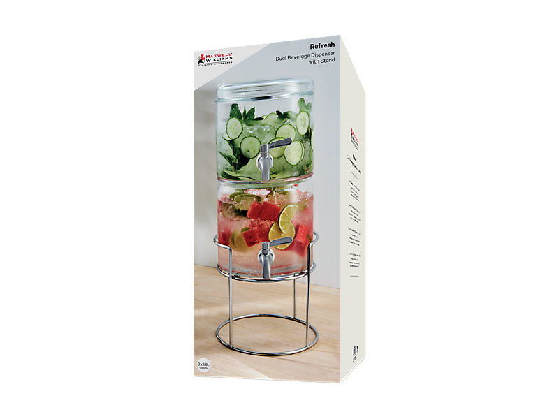 Maxwell & Williams Refresh Dual Beverage Dispenser with Stand 2 X Clear 3.8L