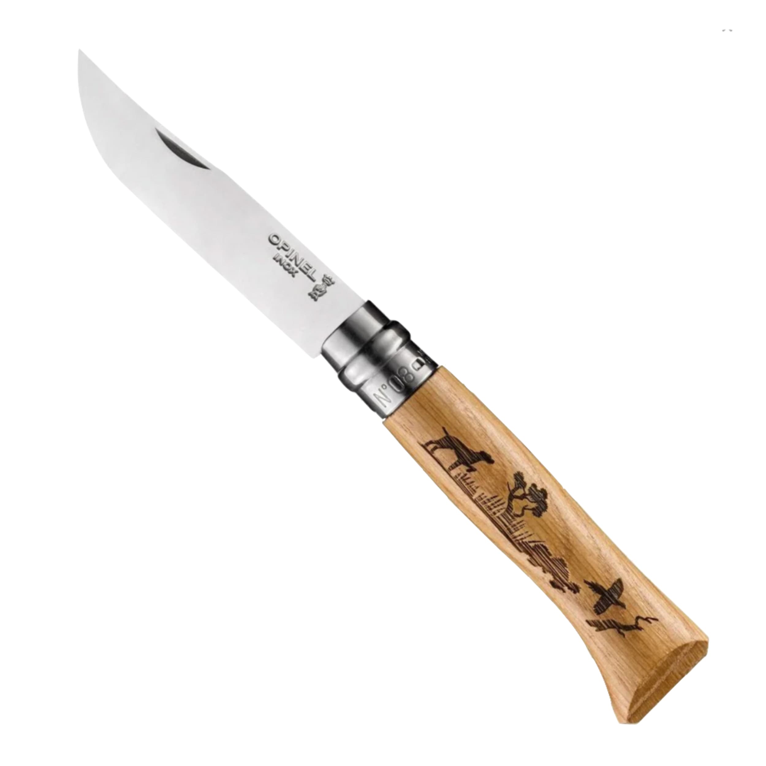 Opinel Animalia No.08 Engraved Oak Folding Knife Dog