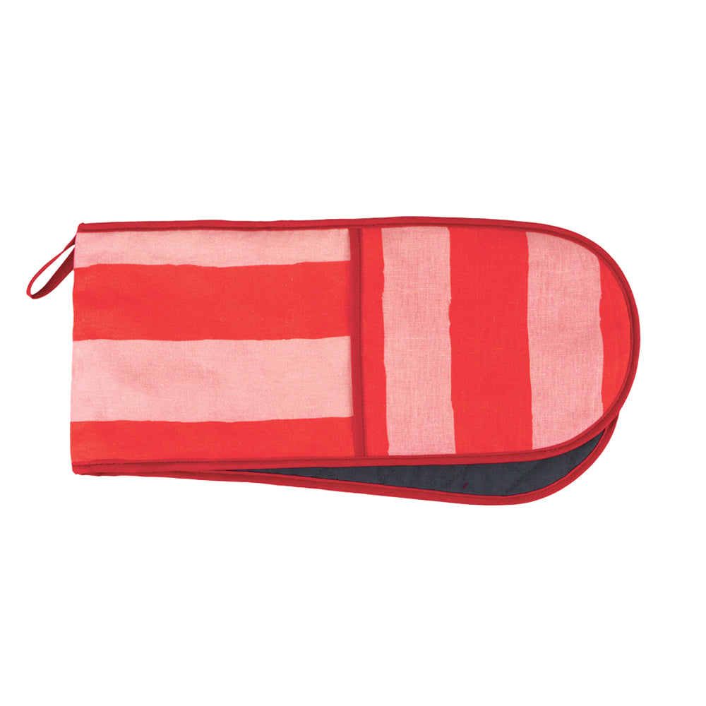 Annabel Trends Linen Double Oven Mitt Red Stripe
