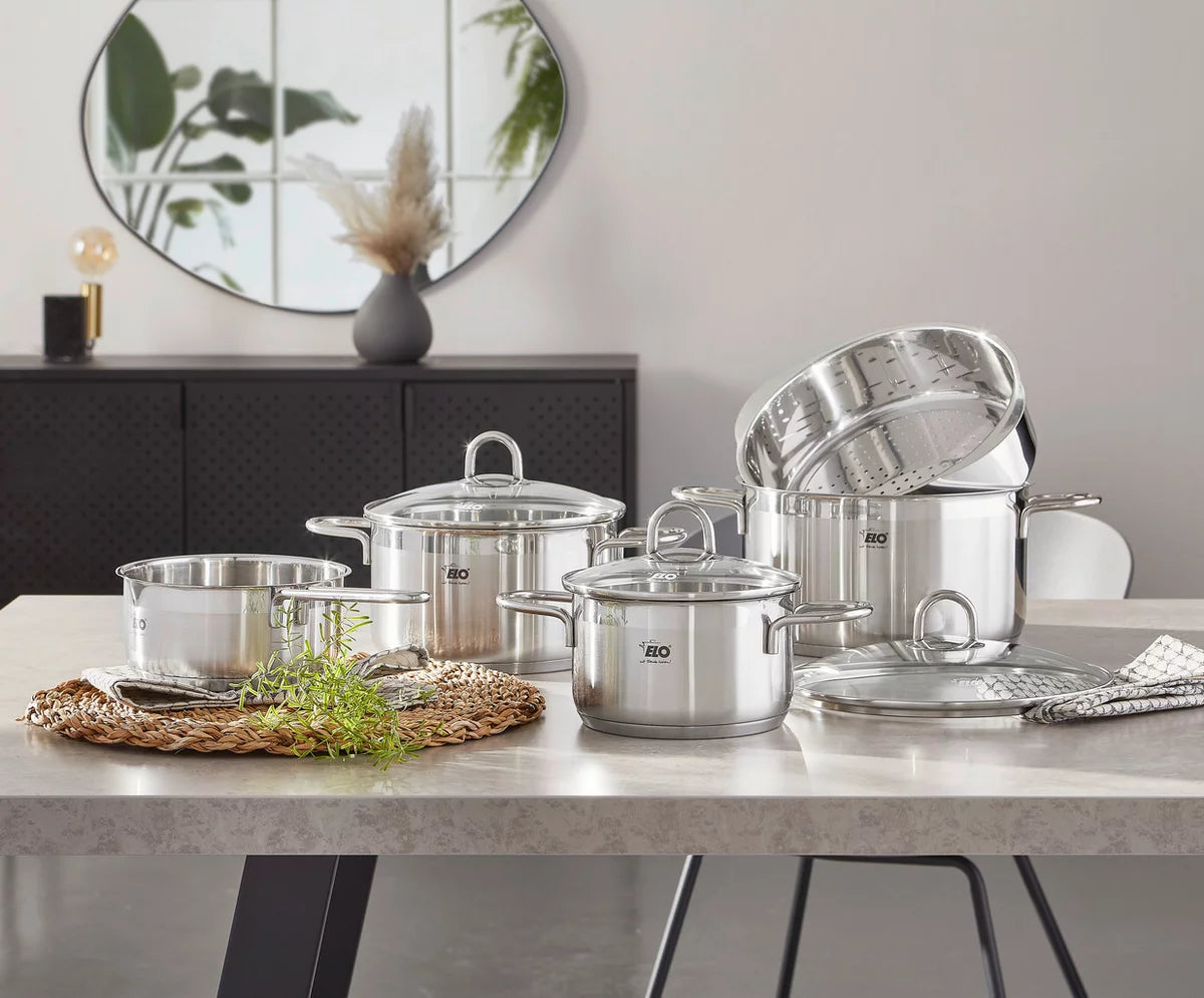 Elo Silicano+ Stainless Steel High Casserole with Glass Lid – 24cm