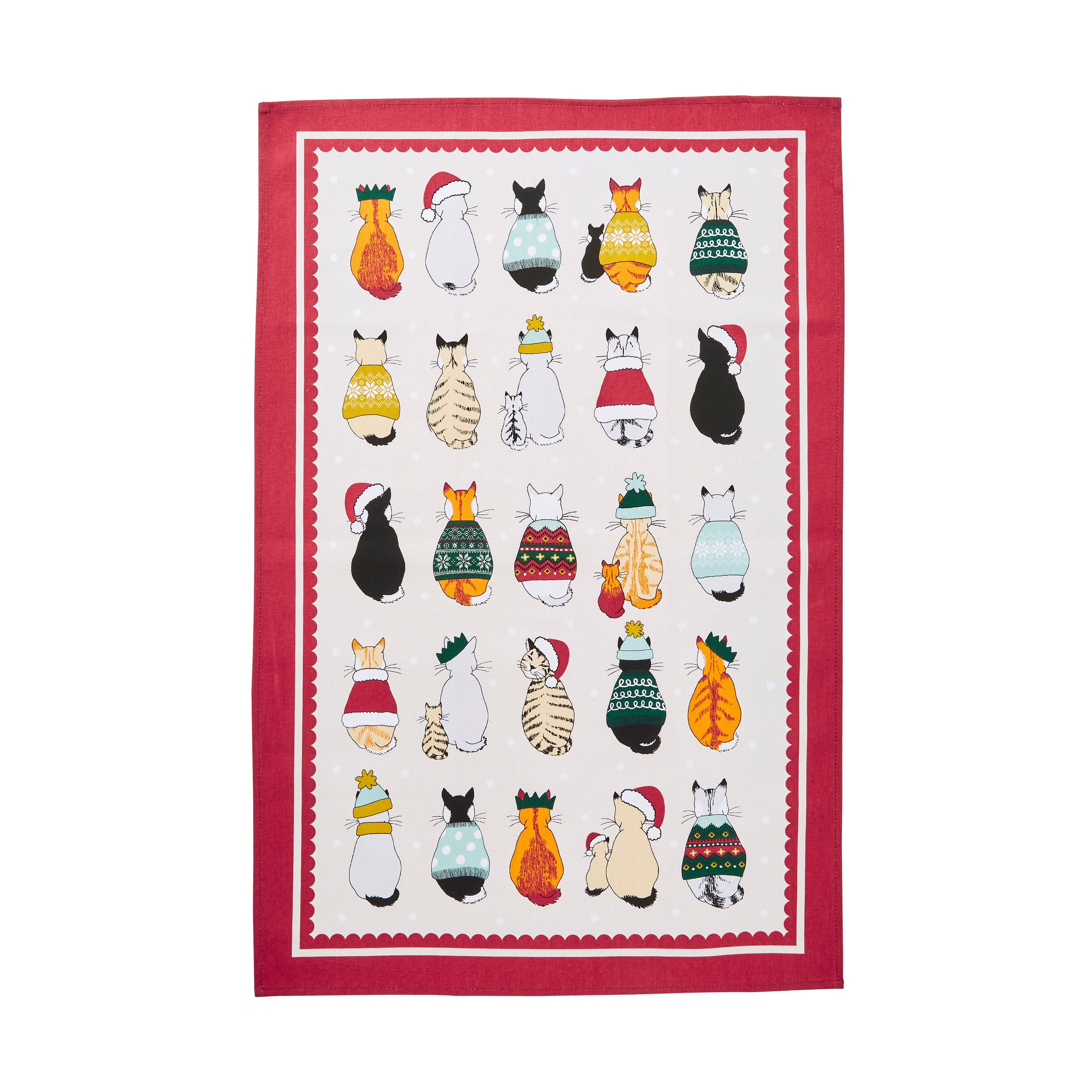 Ulster Weavers Christmas Cats In Waiting Cotton Tea Towel Multi-Coloured