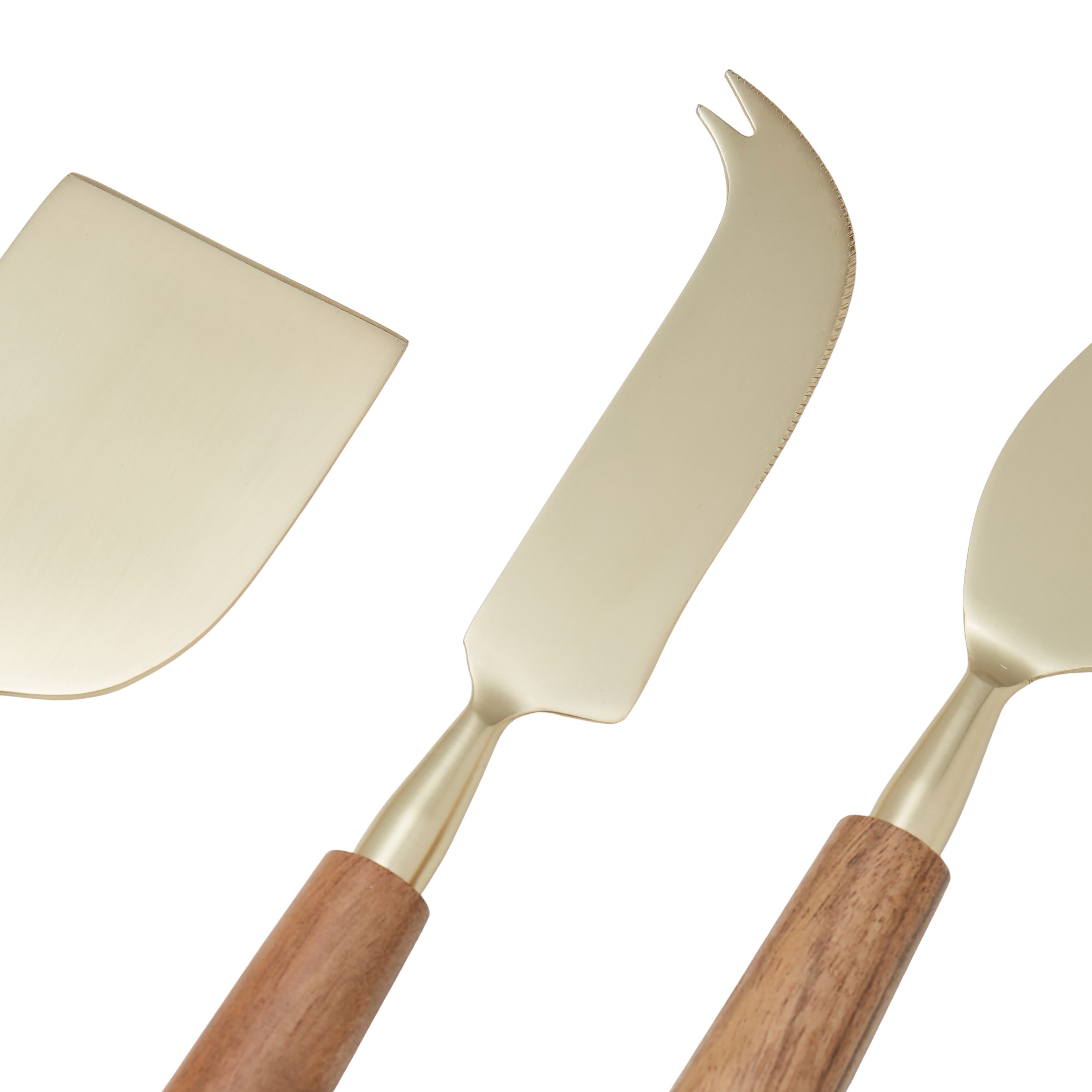 Amalfi Acacia Wood & Stainless Steel Cheese Knife 3 Piece Set Gold & Walnut
