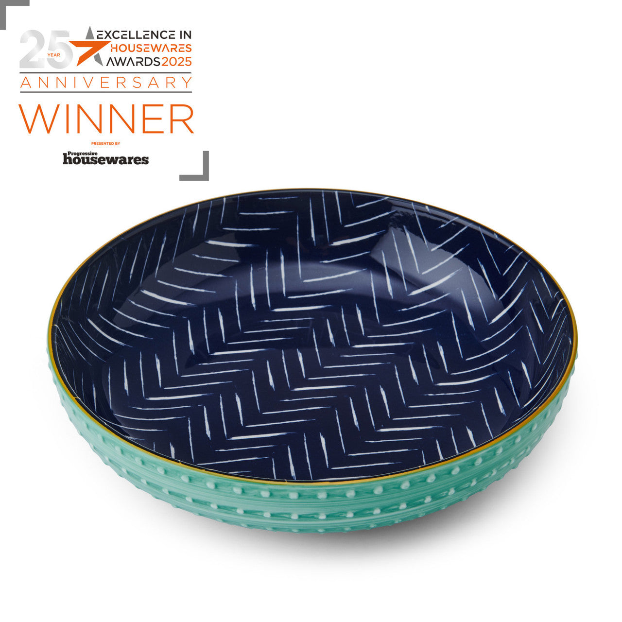 Mikasa Glazed Stoneware Coupe Bowl 21cm (Indigo Chevron)