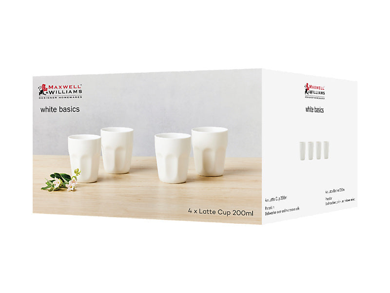 Maxwell & Williams White Basics Latte Cup 200ml 220ml 4 Piece