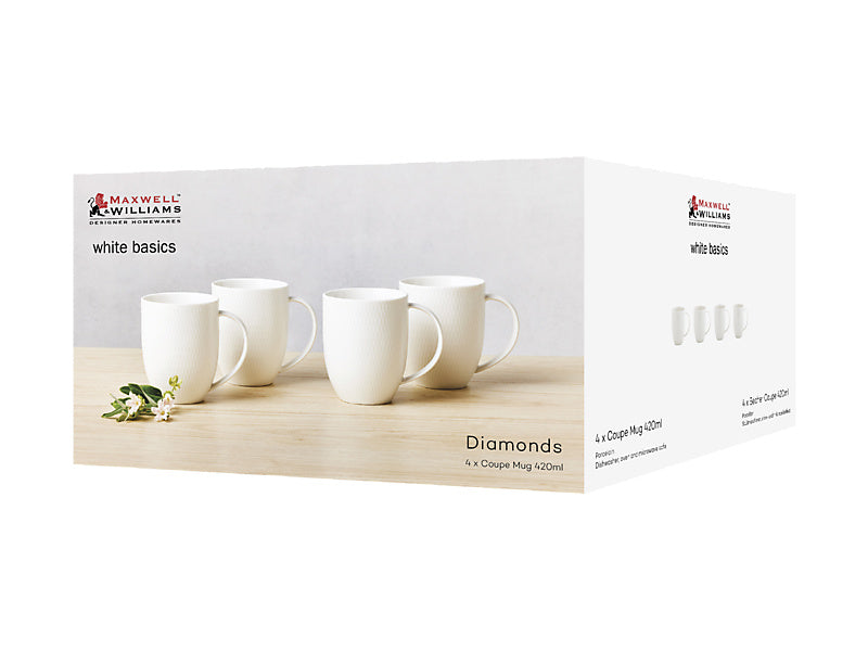 Maxwell & Williams White Basics Diamonds Coupe Mug 420ml 4 Piece