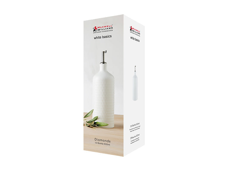 Maxwell & Williams White Basics Diamonds Oil Bottle with Stainless Steel Pourer 500ml