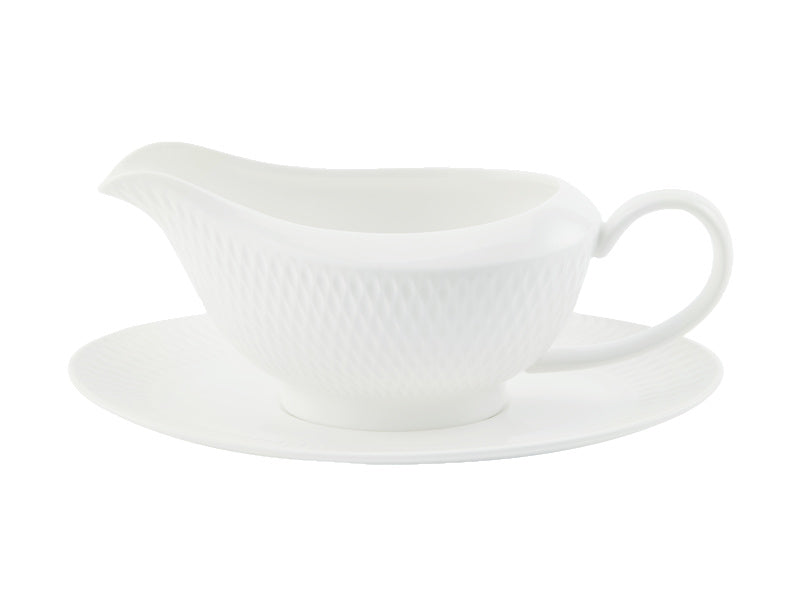 Maxwell & Williams White Basics Diamonds Gravy Boat & Saucer 480ml