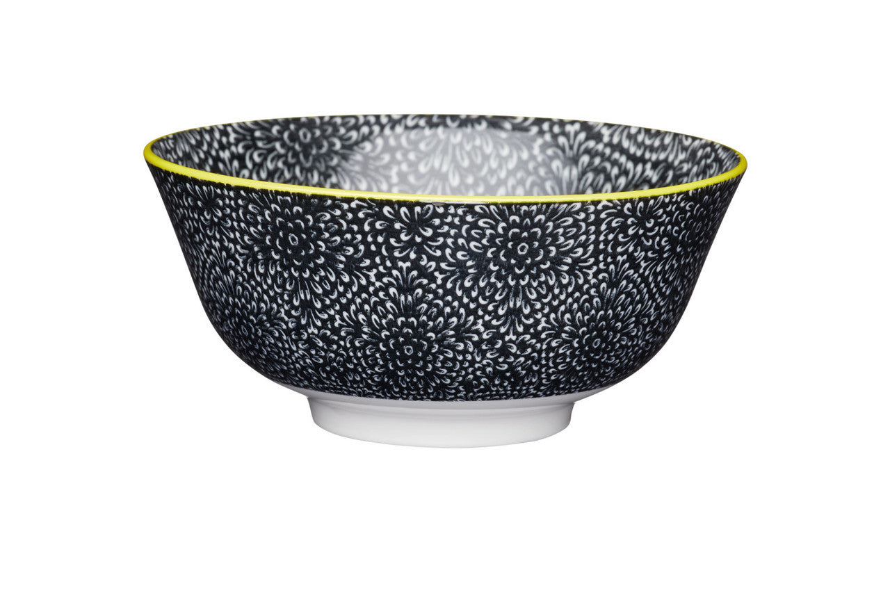 Mikasa Glazed Stoneware Bowl 15.5cm (Black Floral)