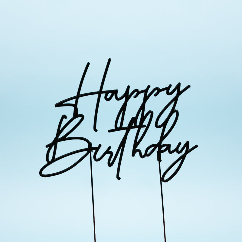 Cake & Candle Matte Black Metal Cake Topper Happy Birthday 4