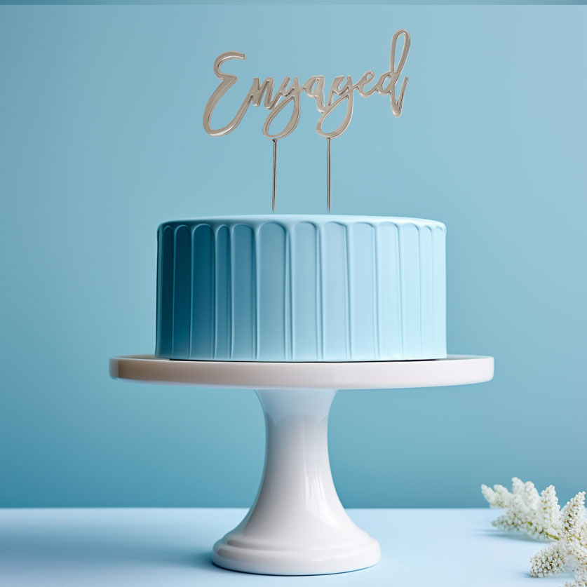 Cake & Candle Silver Metal Cake Topper Engaged