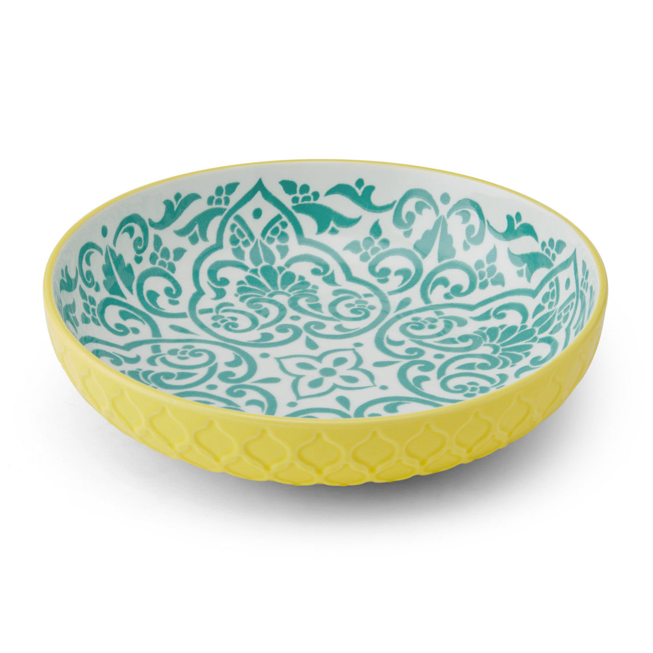 Mikasa Glazed Stoneware Coupe Bowl 21cm (Yellow & Blue Geometric)