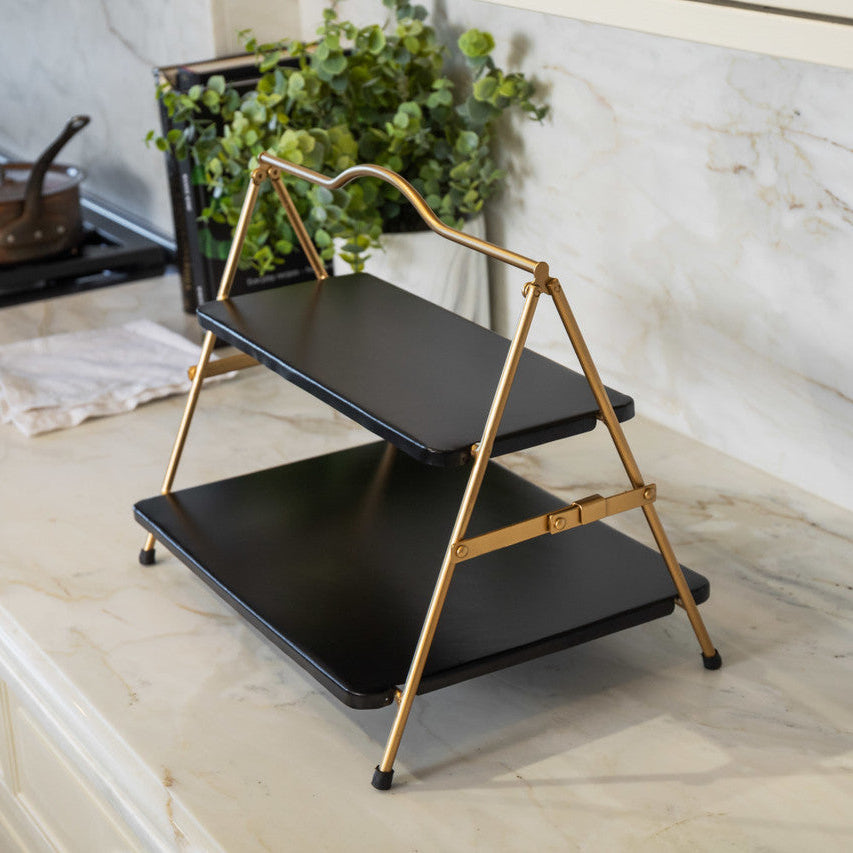 Artesà Two Tier Gold & Black Metal Serving Stand