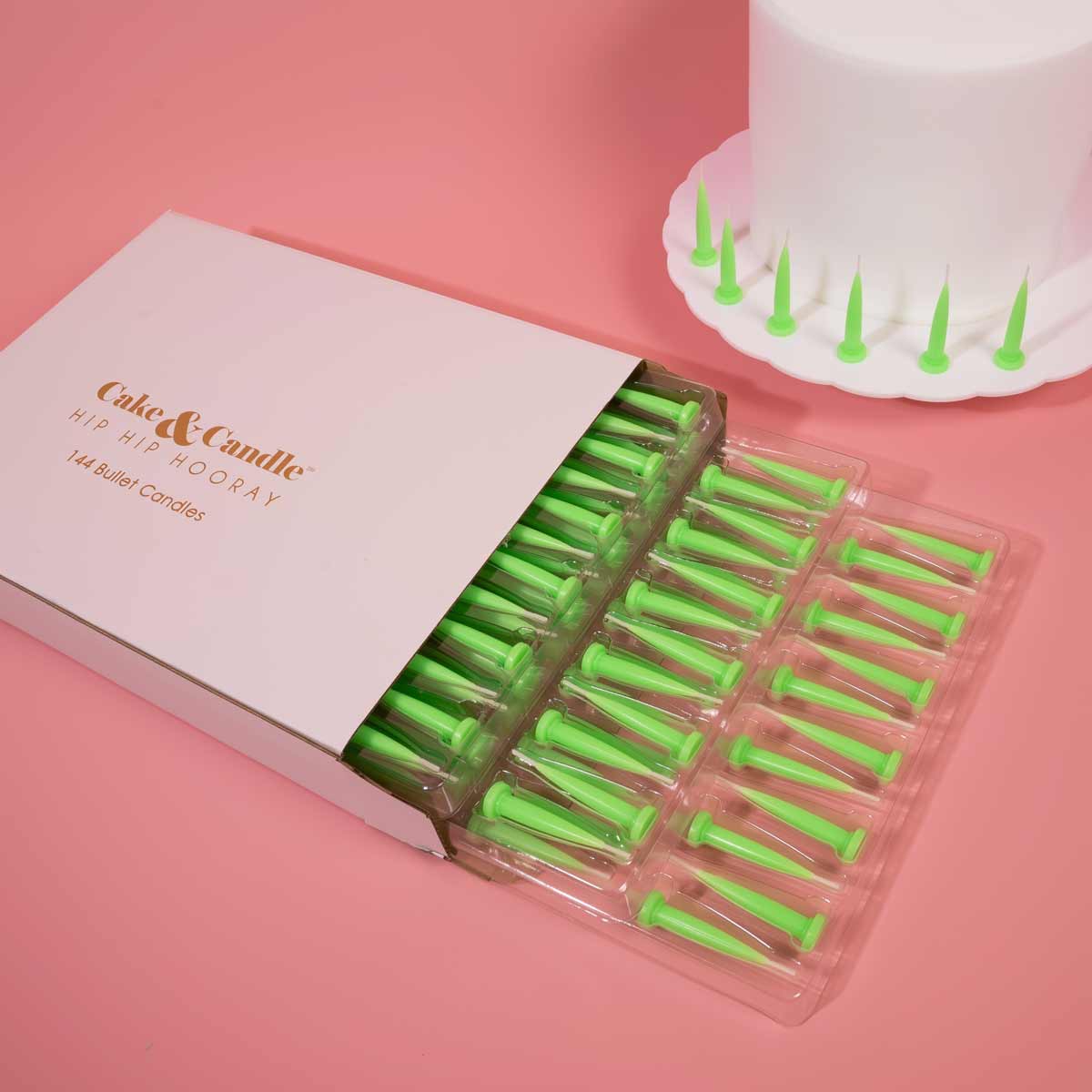 Cake & Candle Bullet Candles Green 144 Pack