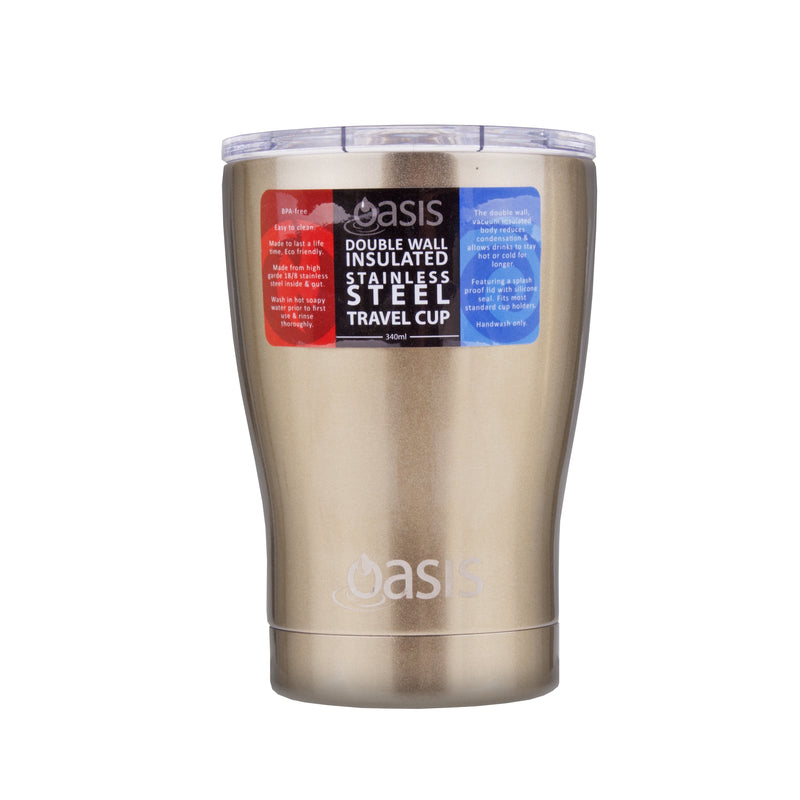 Oasis Stainless Steel Double Wall Insulated Travel Cup 350ml - Champagne