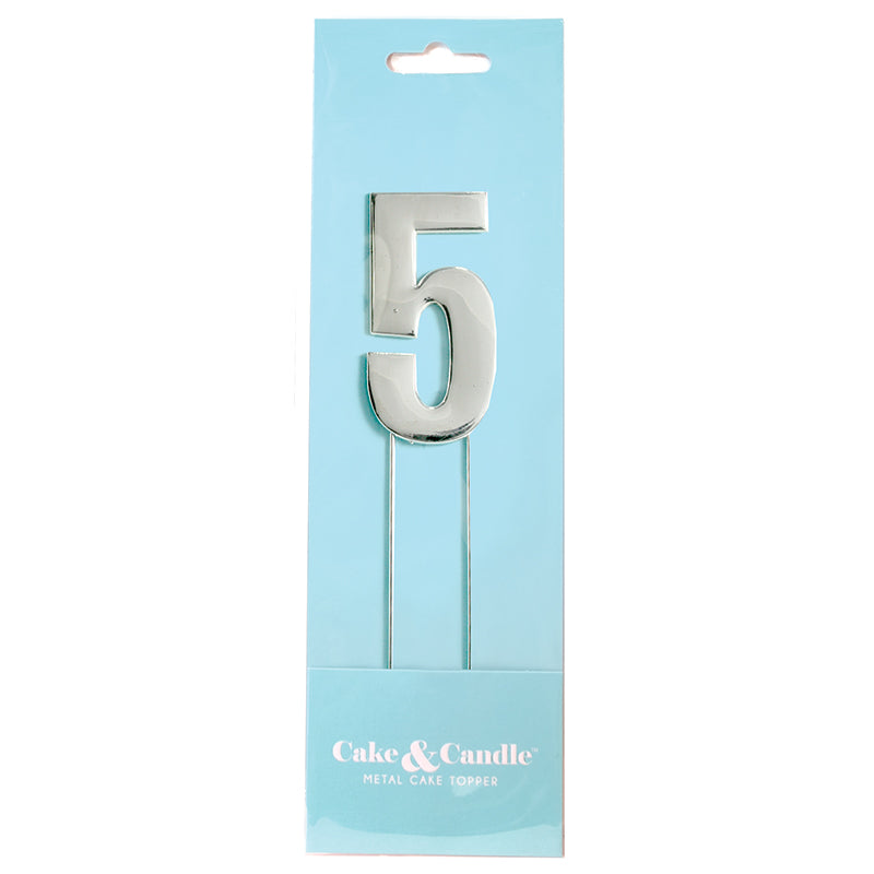 Cake & Candle Bold Cake Topper Number 5 Silver