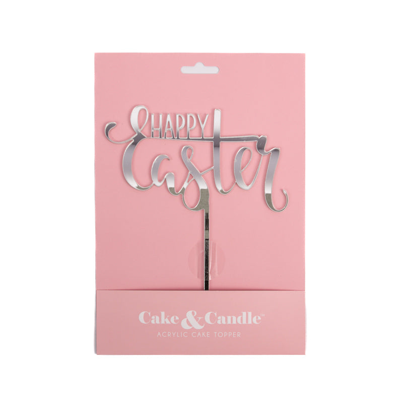 Cake & Candle Happy Easter Cake Topper Silver