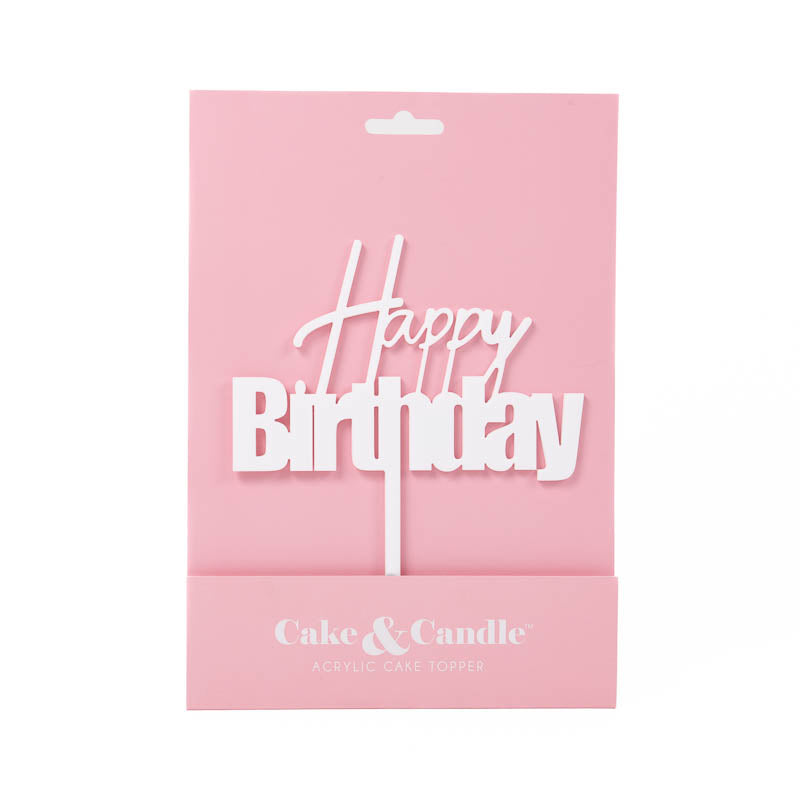 Cake & Candle Fun Happy Birthday Cake Topper White