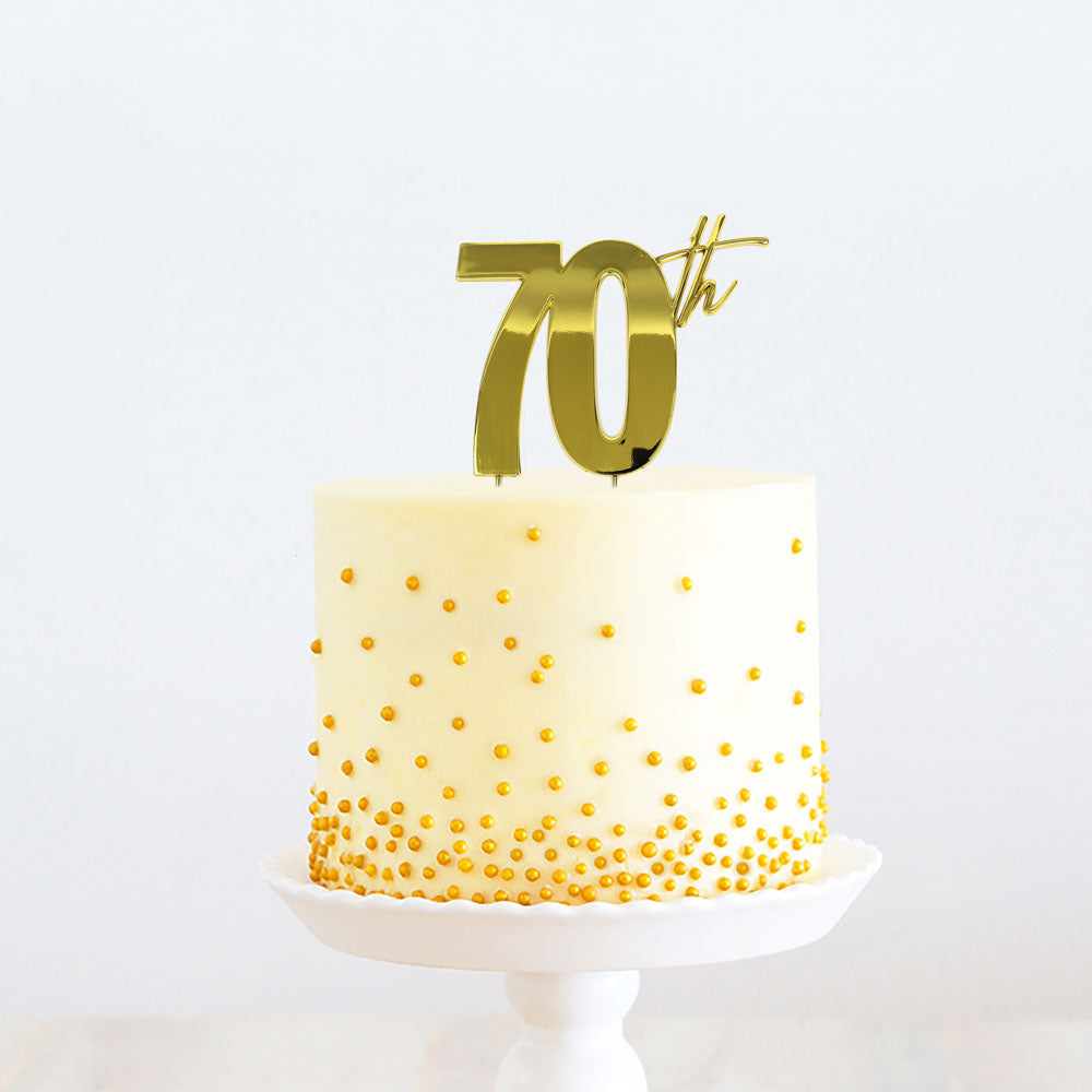 Cake & Candle Metal Cake Topper 70th Gold