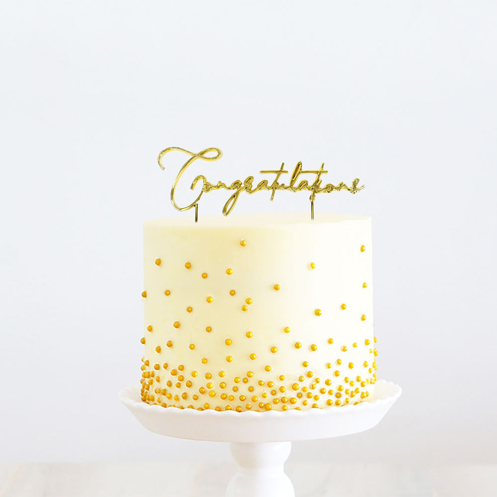 Cake & Candle Metal Cake Topper Congratulations Gold