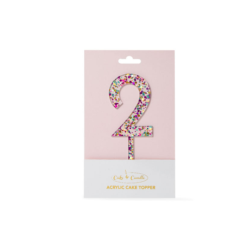 Cake & Candle Glitter Number 2 Cake Topper Rainbow