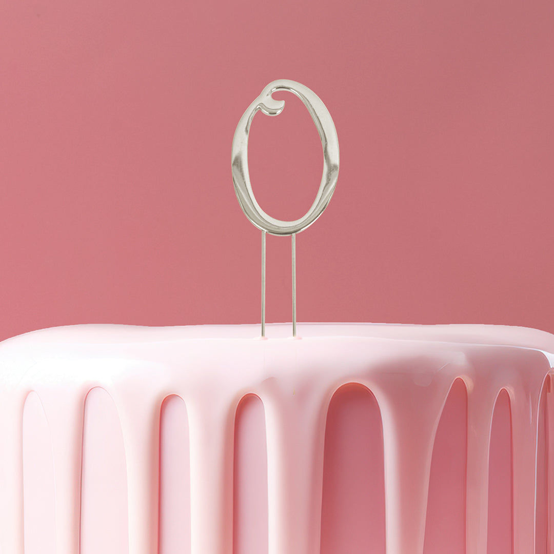 Cake & Candle Cake Topper Number 0 Silver 7cm