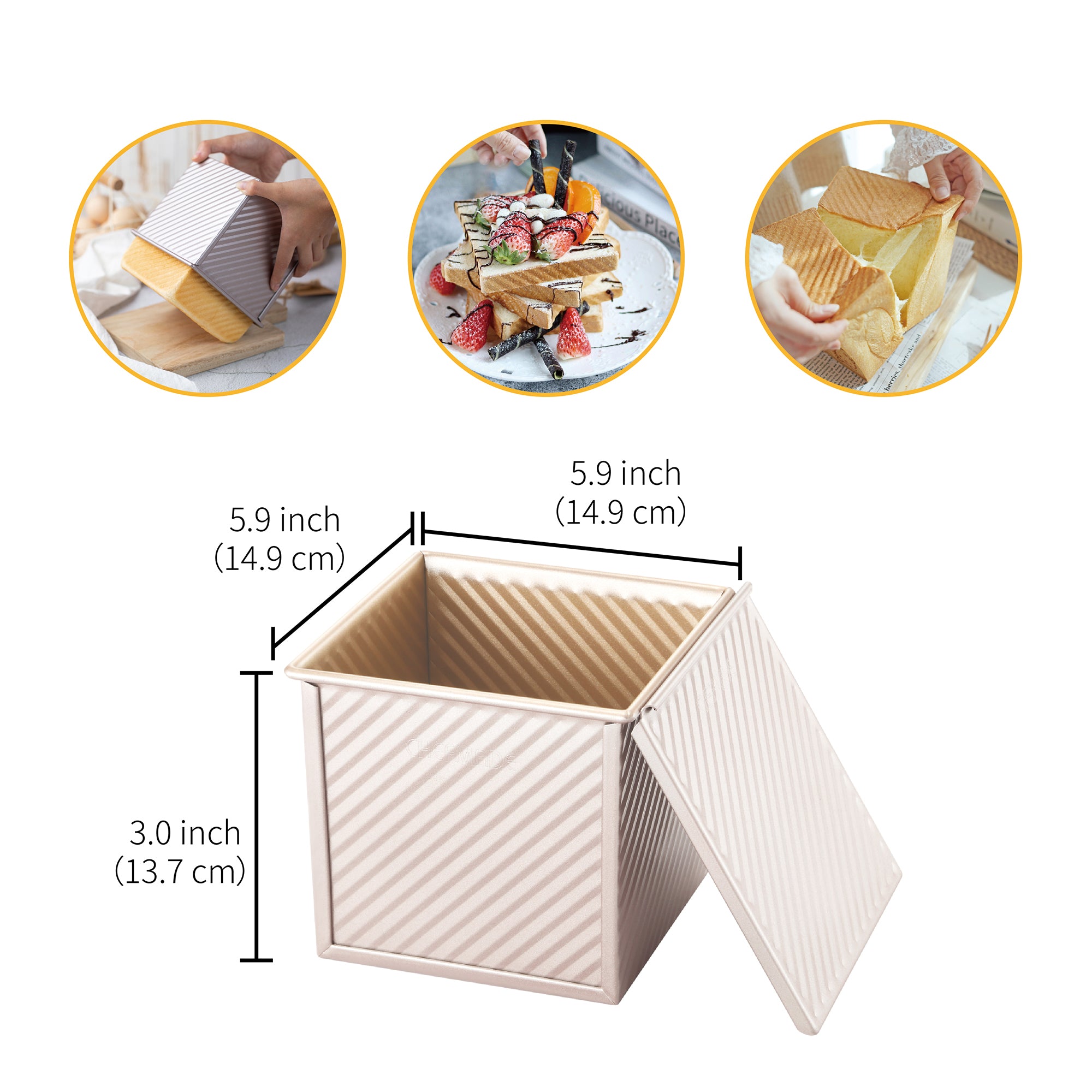CHEFMADE Corrugated Square Loaf Pan with Lid 450g (WK9880)