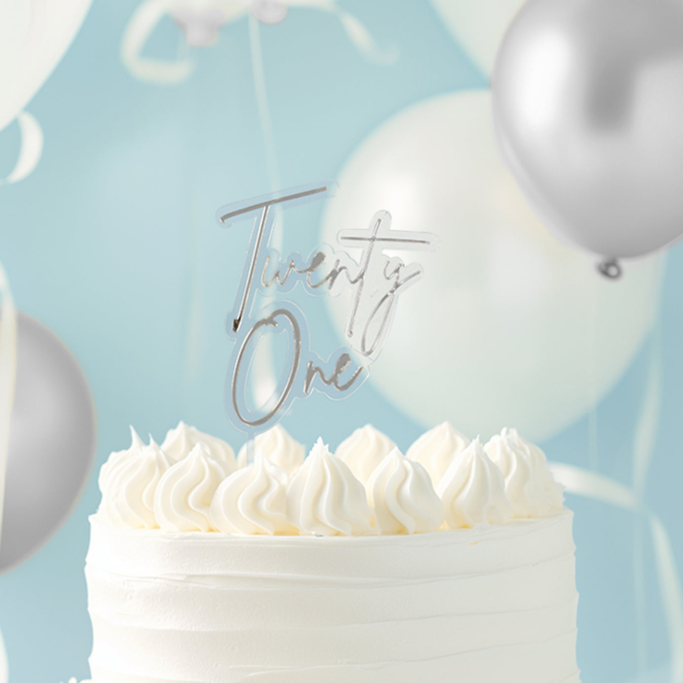 Cake & Candle Layered Cake Topper 21 Silver & Clear