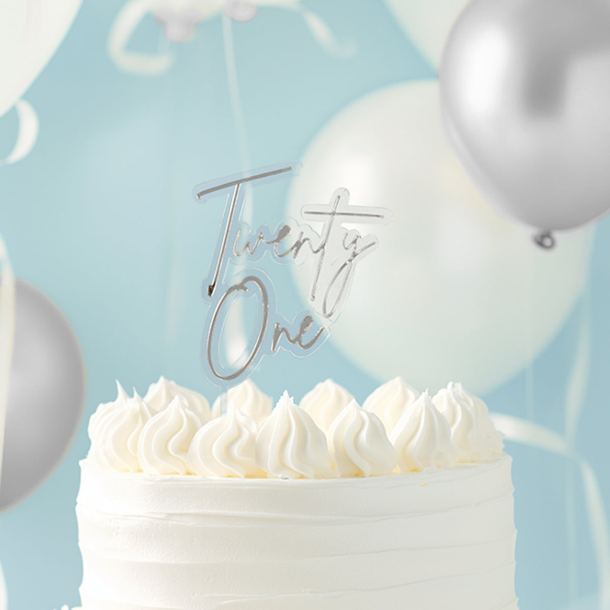 Cake & Candle Layered Cake Topper 21 Silver & Clear