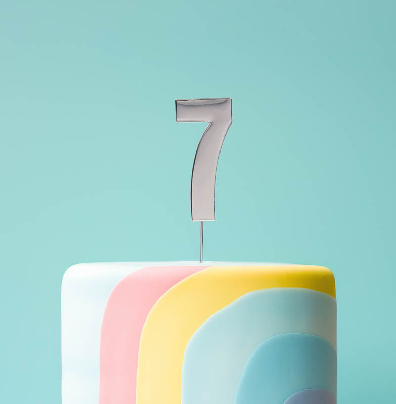 Cake & Candle Bold Cake Topper Number 7 Silver