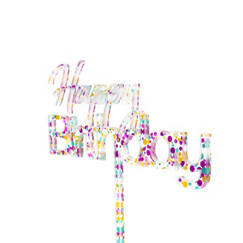 Cake & Candle Rainbow Glitter Happy Birthday 1 Cake Topper