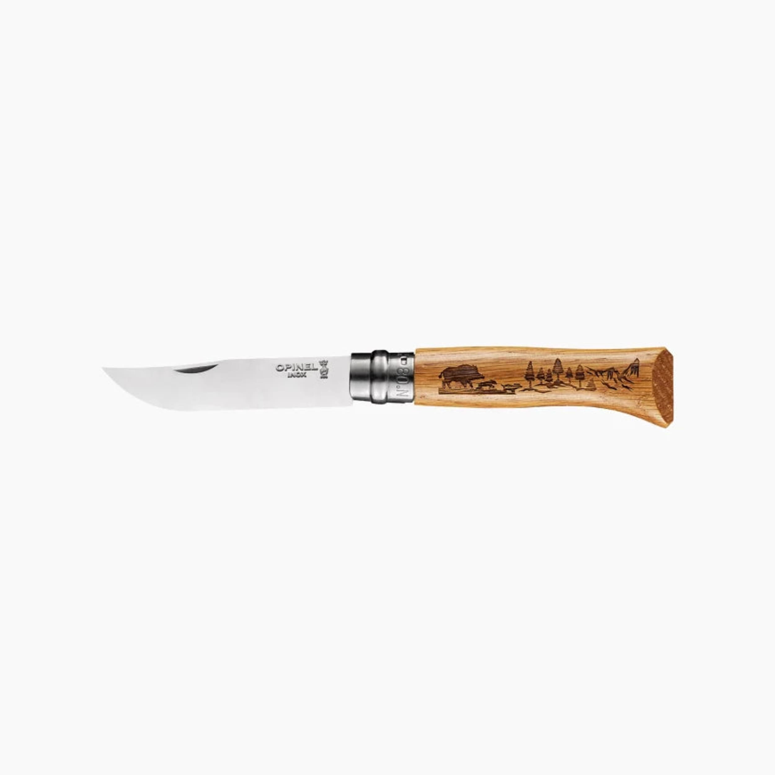 Opinel Animalia No.08 Engraved Oak Folding Knife Boar