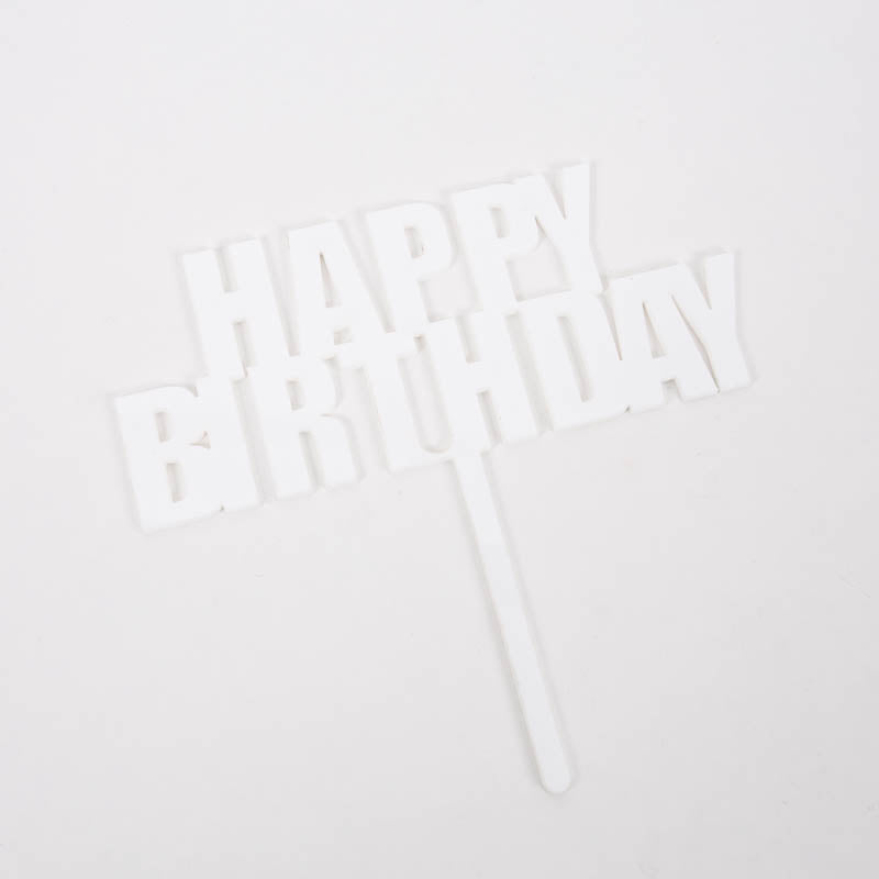 Cake & Candle Bold Happy Birthday Cake Topper White
