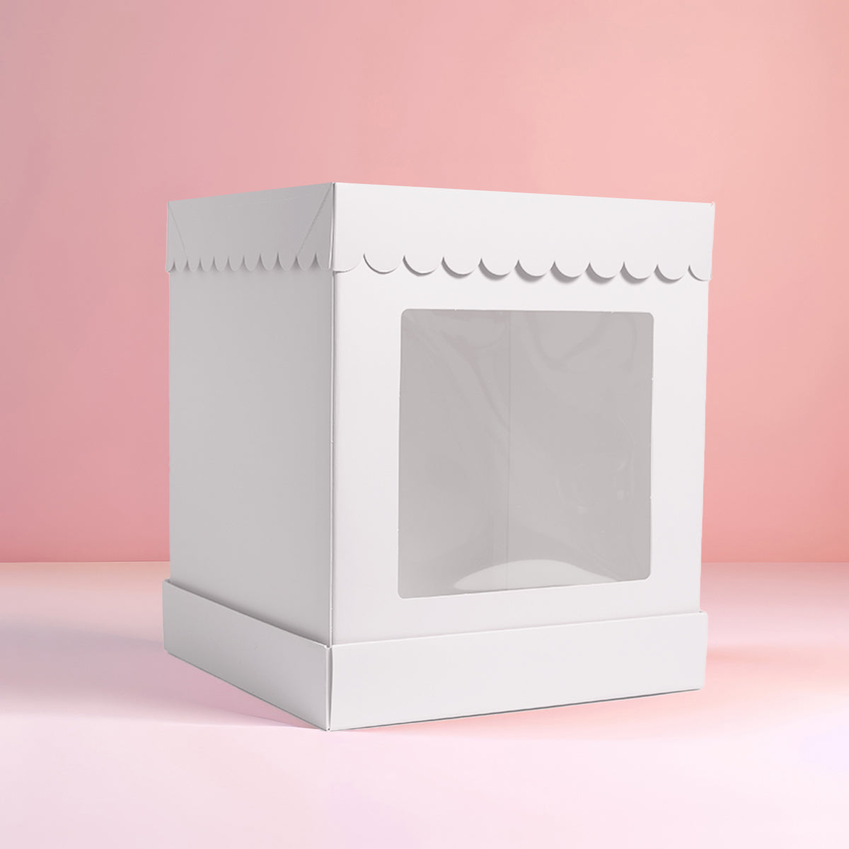 Papyrus Tall Scalloped Cake Box White 10 x 10 x 12in