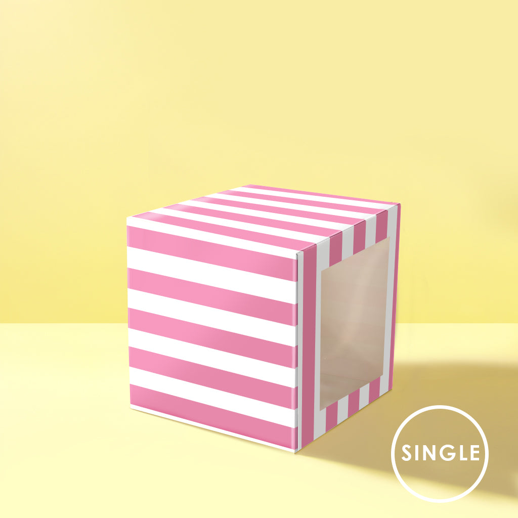 Bake Group Pink & White Stripe Cupcake Box with PVC Window Single