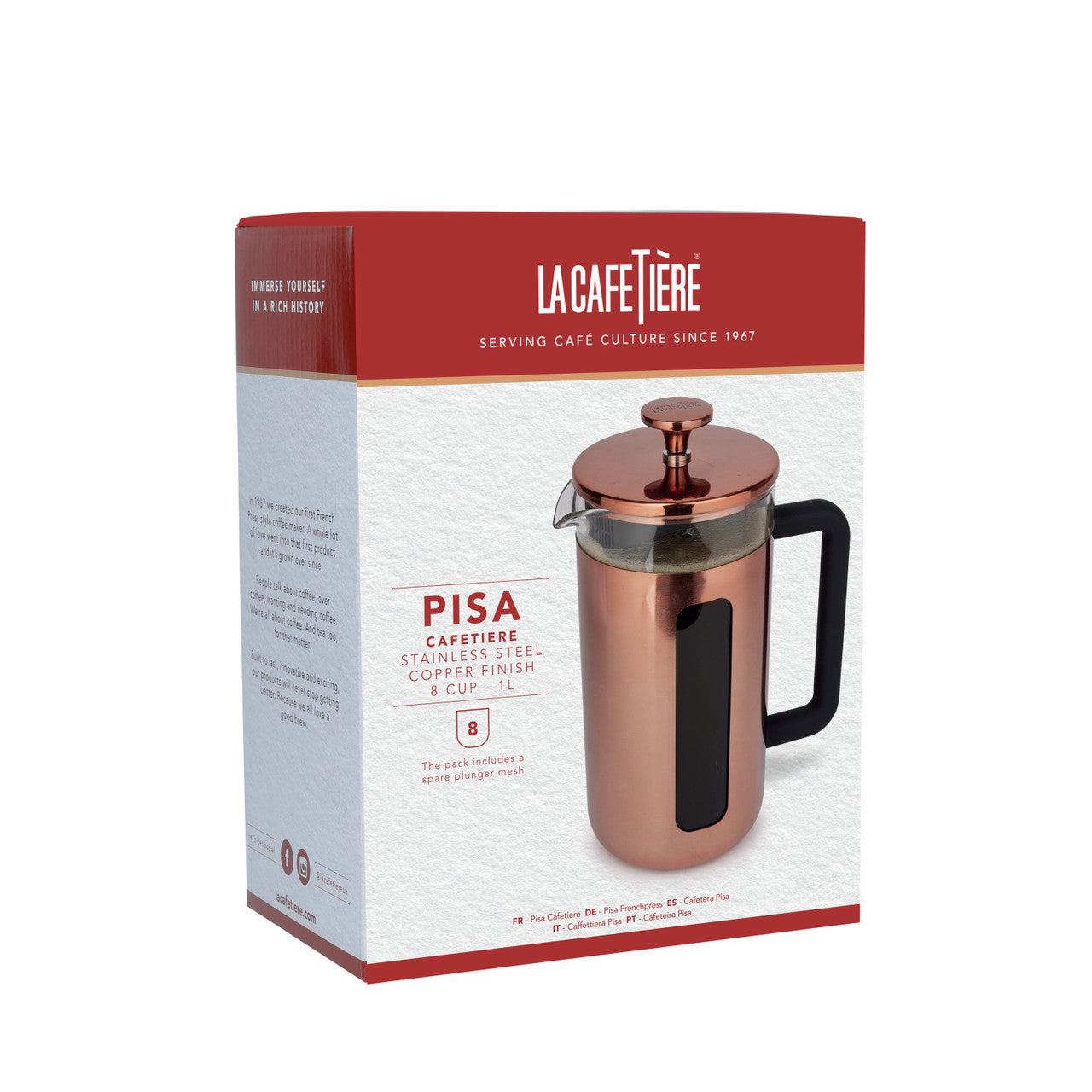 La Cafetière Pisa Stainless Steel Cafetière 8 Cup / 1L (Copper)
