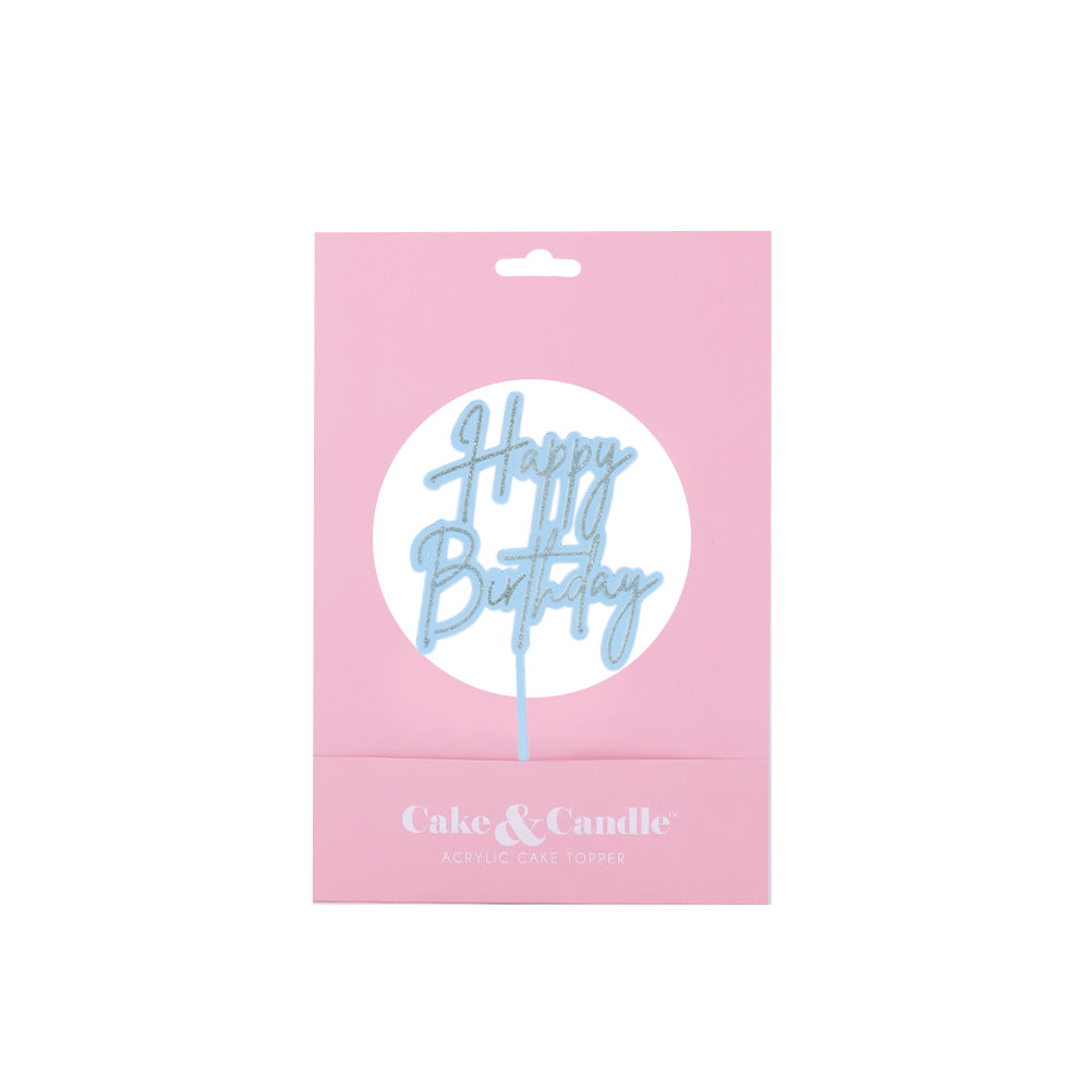 Cake & Candle Layered Cake Topper Happy Birthday Silver Light Blue