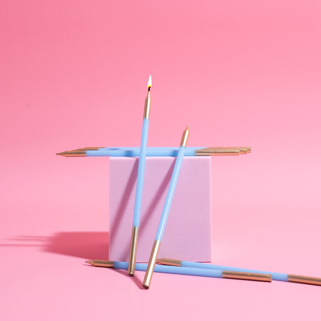 Cake & Candle Double Dipped Cake Candles Gold & Blue 15cm 12 Pack
