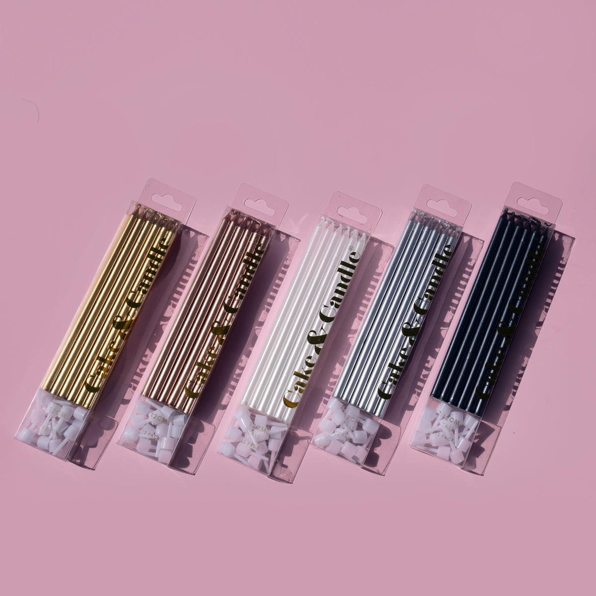 Cake & Candle Tall Cake Candles Gold 12cm 12 Pack