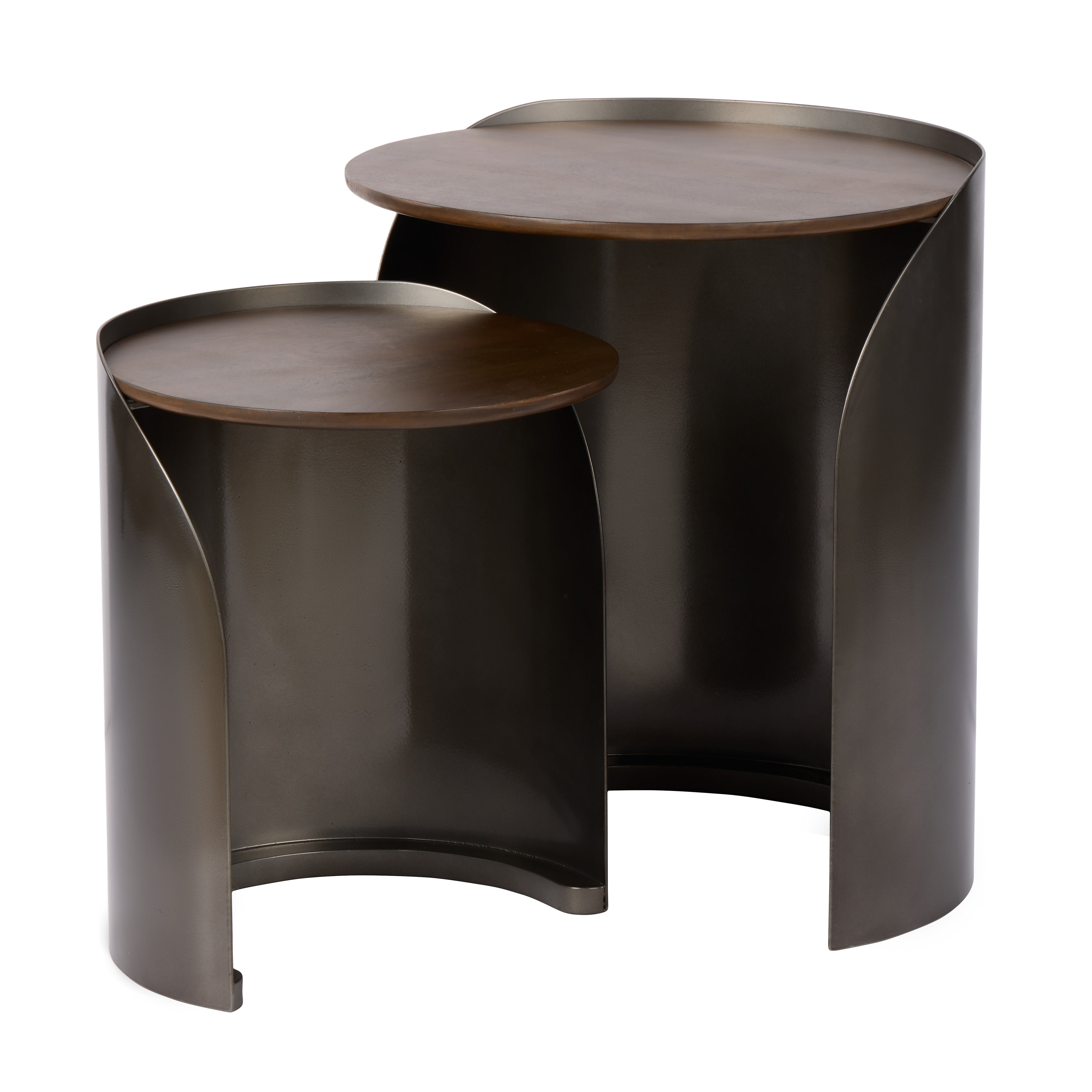 Grand Designs Asher Side Tables 2 Piece Set Gunmetal & Walnut