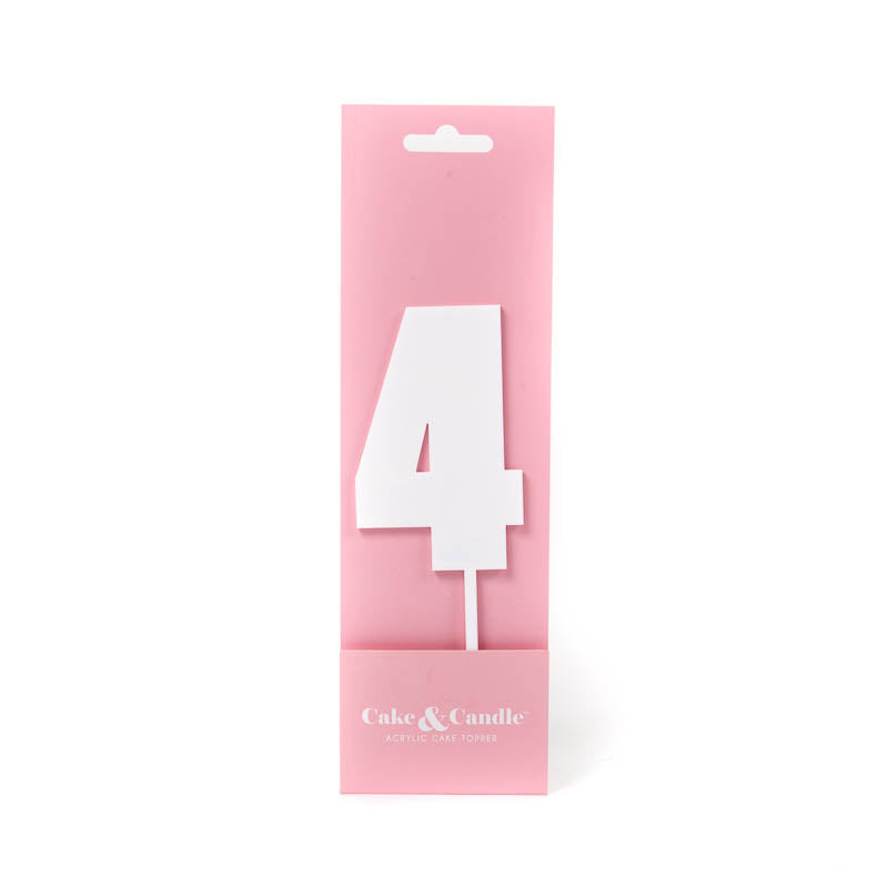 Cake & Candle Mega Number 4 Cake Topper White